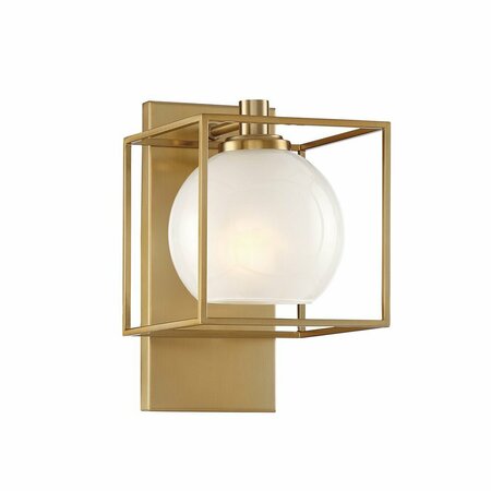 DESIGNERS FOUNTAIN Cowen 6.75in 1-Light Brushed Gold Mid-Century Modern Indoor Vanity with Etched Glass Shade 94501-BG